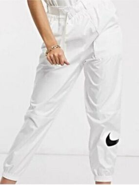NWT Nike White Women's Track Pants with Swoosh Cuffed Jogger Bottoms Sz S